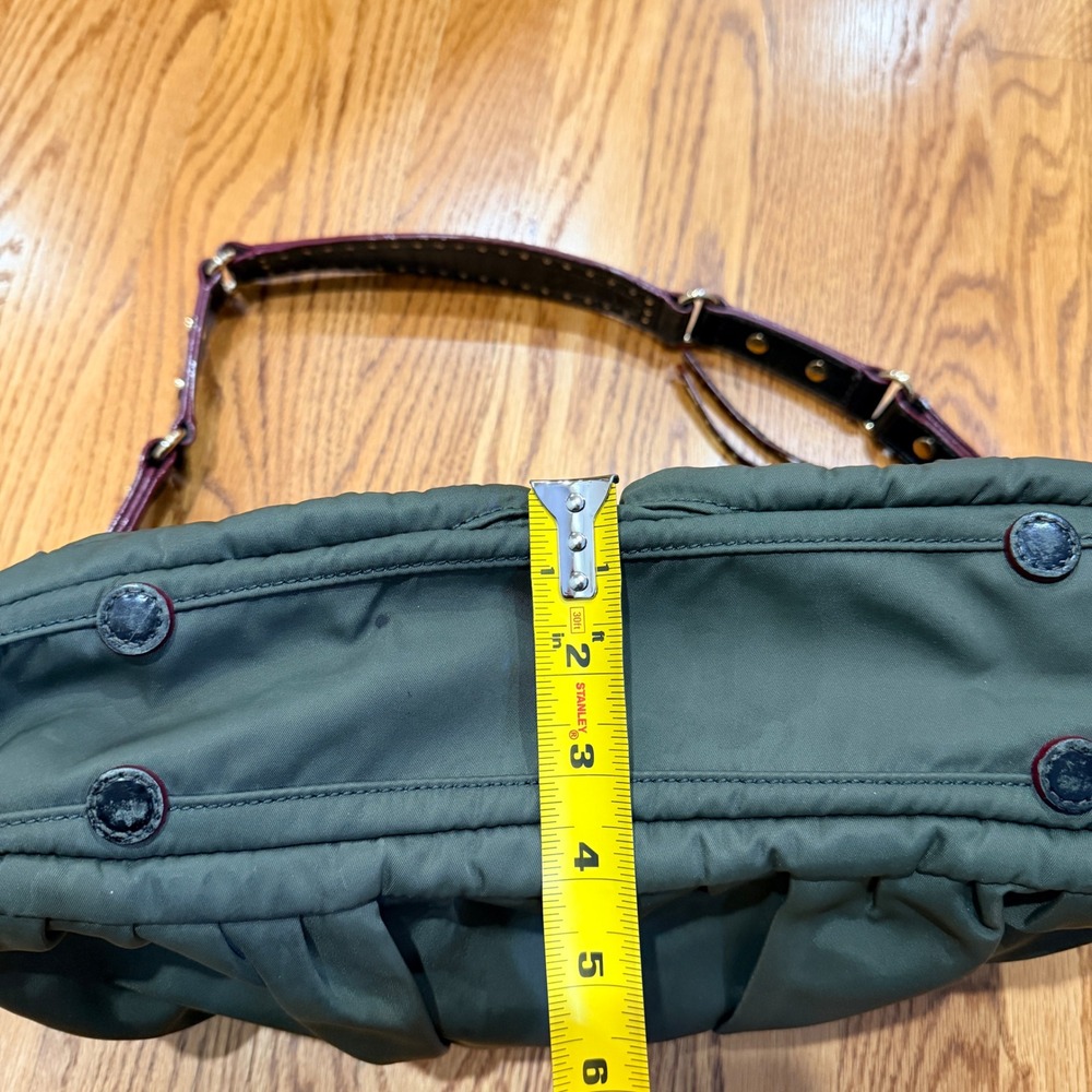 MZ Wallace Paige Olive Green Nylon Shoulder Bag Leather Trim Studded Strap - Picture 14 of 16